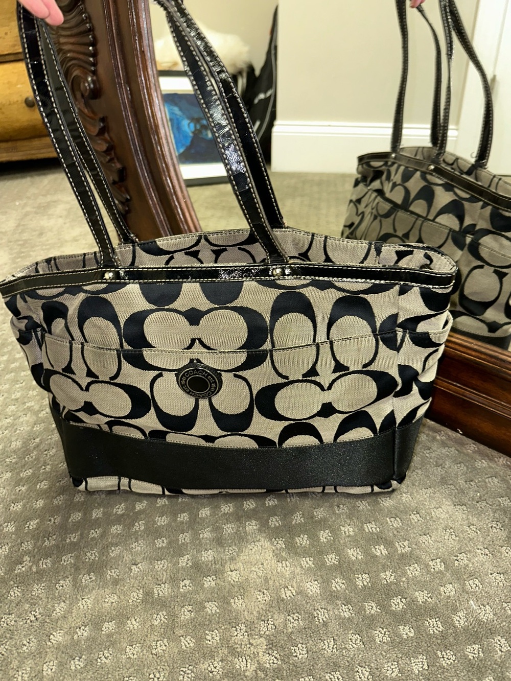 Coach Beige and Black Signature Canvas Tote